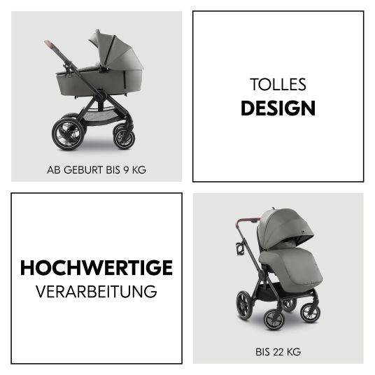 Hauck Kombi-Kinderwagen Comfort N Care Air Set (mit Luftreifen) - inkl. Babywanne, Sportsitz, Beindecke und Getränkehalter - Dark Grey