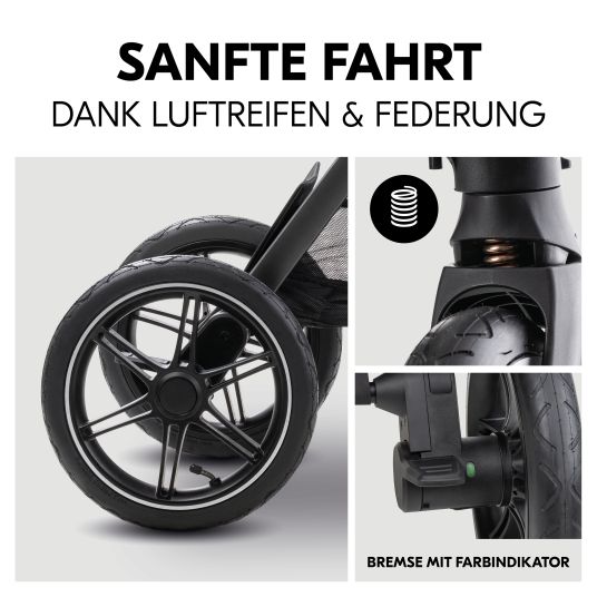 Hauck Kombi-Kinderwagen Comfort N Care Air Set (mit Luftreifen) - inkl. Babywanne, Sportsitz, Beindecke und Getränkehalter - Dark Grey