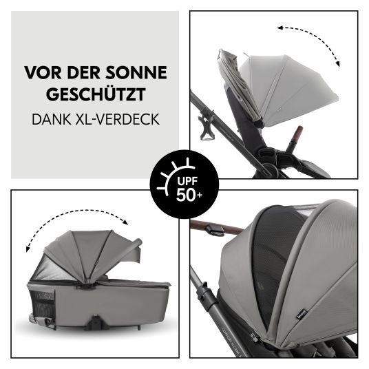 Hauck Kombi-Kinderwagen Comfort N Care Air Set (mit Luftreifen) - inkl. Babywanne, Sportsitz, Beindecke und Getränkehalter - Dark Grey