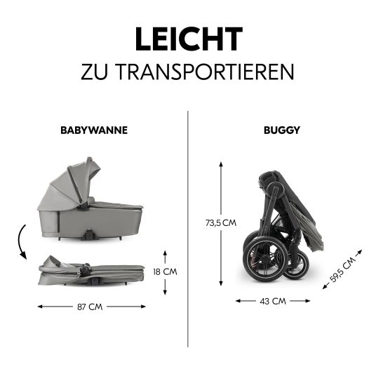 Hauck Kombi-Kinderwagen Comfort N Care Air Set (mit Luftreifen) - inkl. Babywanne, Sportsitz, Beindecke und Getränkehalter - Dark Grey