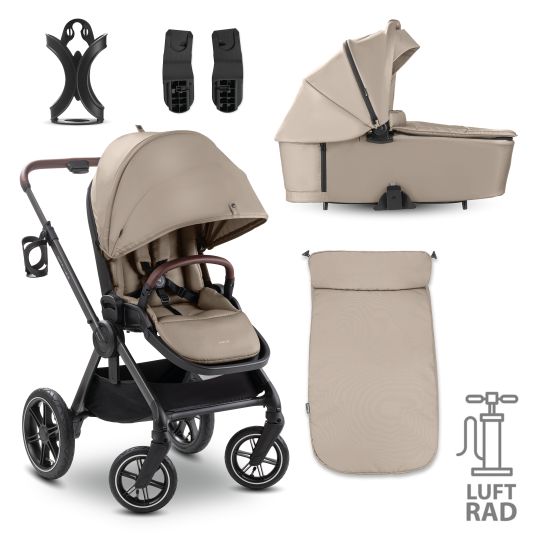 Hauck Kombi-Kinderwagen Comfort N Care Air Set (mit Luftreifen) - inkl. Babywanne, Sportsitz, Beindecke und Getränkehalter - Mocha