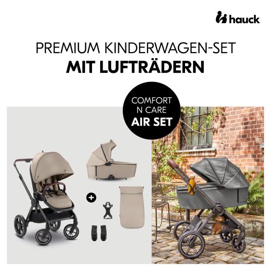 Hauck Kombi-Kinderwagen Comfort N Care Air Set (mit Luftreifen) - inkl. Babywanne, Sportsitz, Beindecke und Getränkehalter - Mocha