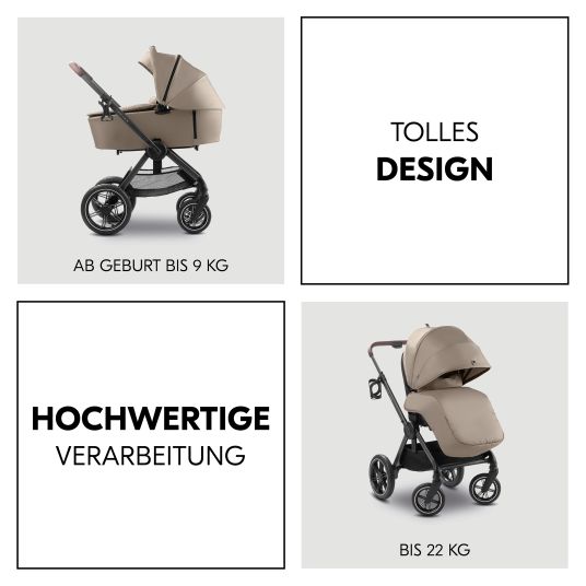 Hauck Kombi-Kinderwagen Comfort N Care Air Set (mit Luftreifen) - inkl. Babywanne, Sportsitz, Beindecke und Getränkehalter - Mocha