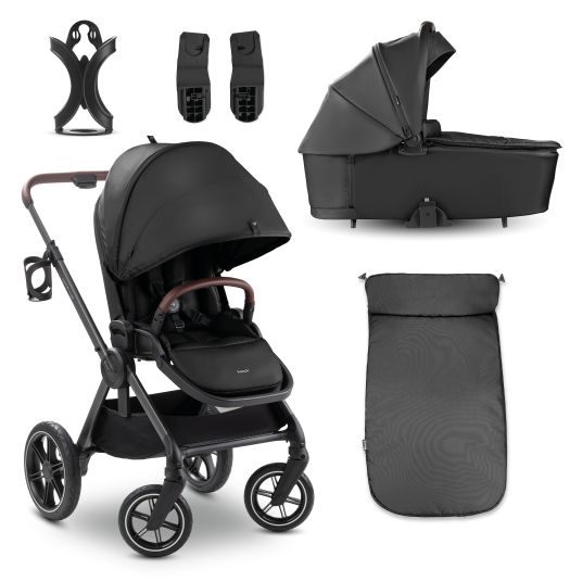 Hauck Kombi-Kinderwagen Comfort N Care Set - inkl. Babywanne, Sportsitz, Beindecke und Getränkehalter - Black