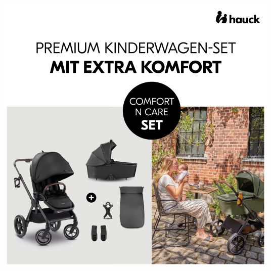 Hauck Kombi-Kinderwagen Comfort N Care Set - inkl. Babywanne, Sportsitz, Beindecke und Getränkehalter - Black