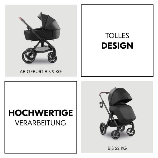 Hauck Kombi-Kinderwagen Comfort N Care Set - inkl. Babywanne, Sportsitz, Beindecke und Getränkehalter - Black