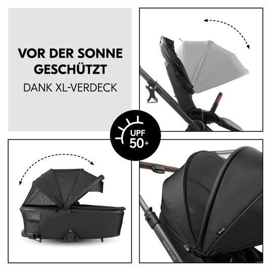 Hauck Kombi-Kinderwagen Comfort N Care Set - inkl. Babywanne, Sportsitz, Beindecke und Getränkehalter - Black