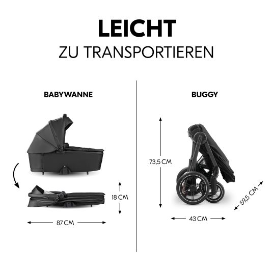 Hauck Kombi-Kinderwagen Comfort N Care Set - inkl. Babywanne, Sportsitz, Beindecke und Getränkehalter - Black