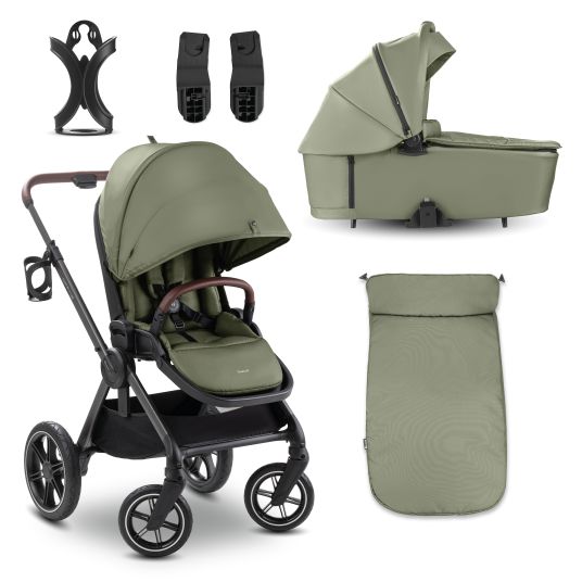 Hauck Kombi-Kinderwagen Comfort N Care Set - inkl. Babywanne, Sportsitz, Beindecke und Getränkehalter - Olive