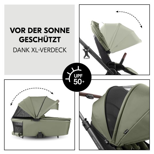 Hauck Kombi-Kinderwagen Comfort N Care Set - inkl. Babywanne, Sportsitz, Beindecke und Getränkehalter - Olive