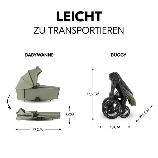 Hauck Kombi-Kinderwagen Comfort N Care Set - inkl. Babywanne, Sportsitz, Beindecke und Getränkehalter - Olive