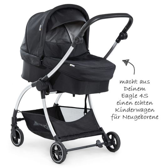 Hauck Combi stroller Eagle 4S Duoset incl. stroller, carrycot, leg cover and insect screen - Black Grey