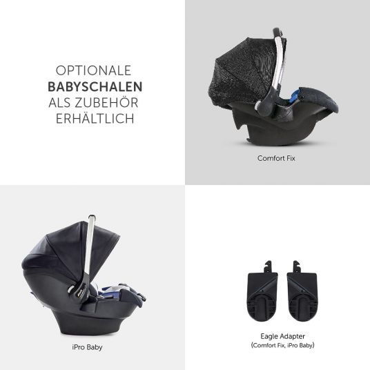 Hauck Combi stroller Eagle 4S Duoset incl. stroller, carrycot, leg cover and insect screen - Black Grey