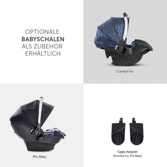 Hauck Combi stroller Eagle 4S Duoset incl. stroller, carrycot, leg cover and insect screen - Denim Grey