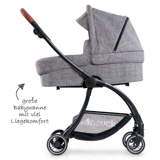 Hauck Combi stroller Eagle 4S Duoset incl. stroller, carrycot, leg cover and insect screen - Melange Grey