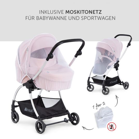 Hauck Combi stroller Eagle 4S Duoset incl. stroller, carrycot, leg cover and insect screen - Pink Grey