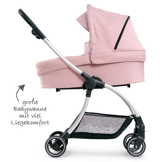 Hauck Combi stroller Eagle 4S Duoset incl. stroller, carrycot, leg cover and insect screen - Pink Grey
