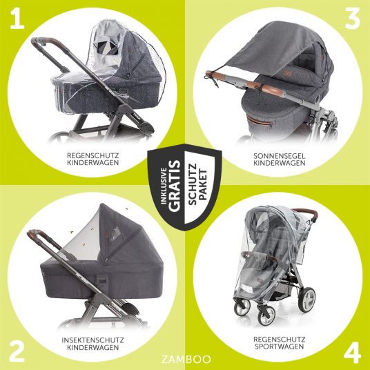 Hauck Combi stroller Eagle 4S Duoset incl. stroller, carrycot, leg cover and XXL accessories package - Denim Grey