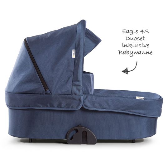 Hauck Combi stroller Eagle 4S Duoset incl. stroller, carrycot, leg cover and XXL accessories package - Denim Grey