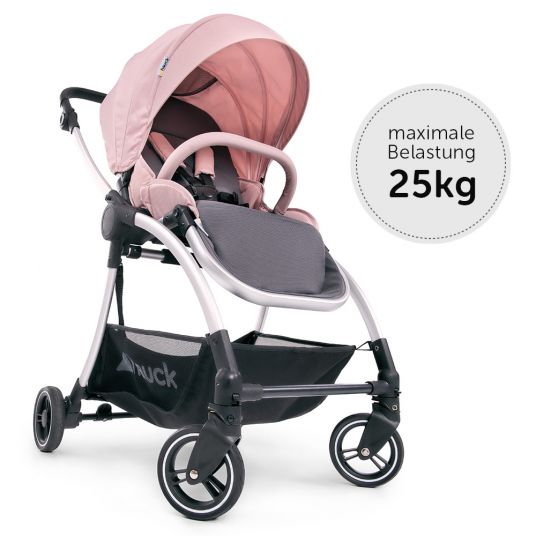 Hauck Kombi-Kinderwagen Eagle 4S Duoset inkl. Sportwagen, Babywanne, Beindecke und XXL Zubehörpaket - Pink Grey