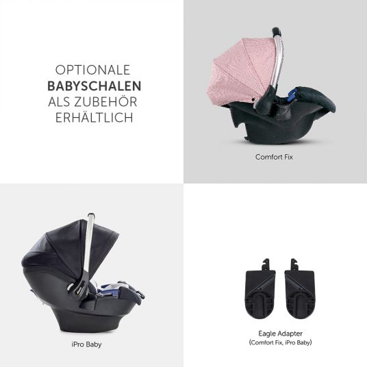 Hauck Kombi-Kinderwagen Eagle 4S Duoset inkl. Sportwagen, Babywanne, Beindecke und XXL Zubehörpaket - Pink Grey