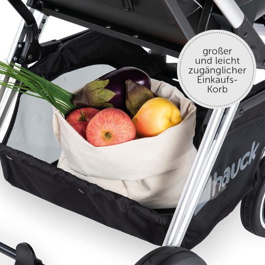 Hauck Kombi-Kinderwagen Mars Duoset inkl. Sportwagen & Babywanne für Neugeborene - Denim Silver