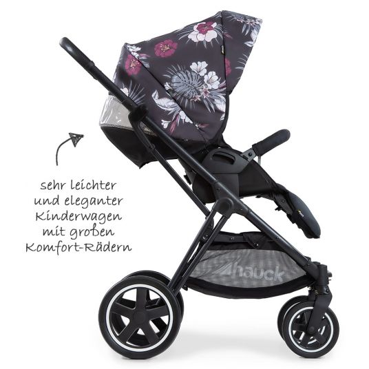 Hauck Kombi-kinderwagen Mars Duoset inkl. Sportwagen & Babywanne für Neugeborene - Wild Blooms Black