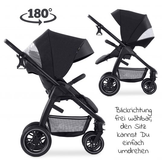 Hauck Kombi-Kinderwagen Saturn R Duoset inkl. Babywanne und Sportsitz (bis 25 kg belastbar) - Melange Black