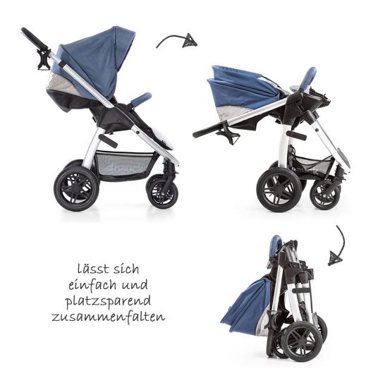 Hauck Kombi-Kinderwagen Saturn R Duoset - inkl. Sportwagen und Babywanne für Neugeborene - Denim Silver