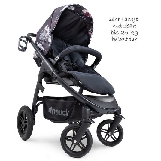 Hauck Combi stroller Saturn R Duoset (stroller and carrycot) - incl. XXL accessories package - Wild Blooms Black