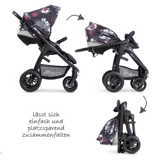 Hauck Kombi-Kinderwagen Saturn R Duoset (Sportwagen und Babywanne) - inkl. XXL Zubehörpaket - Wild Blooms Black