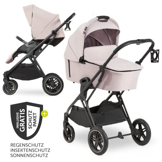 Hauck Vision X Duoset Black baby carriage (pushchair & carrycot) incl. XXL accessory pack - Melange Beige