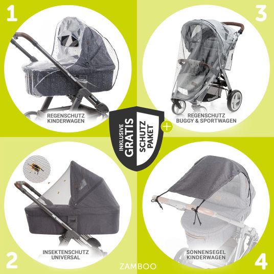 Hauck Kombi-Kinderwagen Vision X Duoset Black (Sportwagen & Babywanne) inkl. XXL Zubehörpaket - Melange Beige