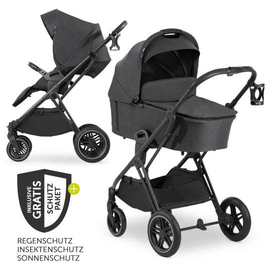 Hauck Passeggino Vision X Duoset Black (passeggino e navicella) con pacchetto accessori XXL - Nero Melange