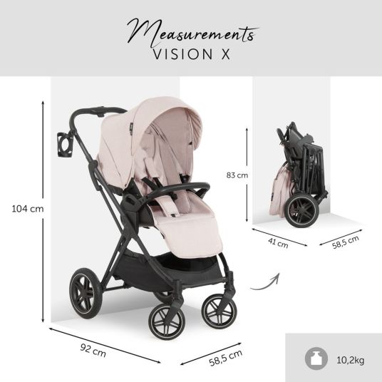 Hauck Kombi-Kinderwagen Vision X Duoset Black (Sportwagen und Babywanne) inkl. XXL Zubehörpaket - Melange Beige