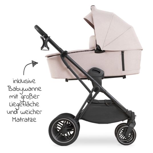 Hauck Kombi-Kinderwagen Vision X Duoset Black (Sportwagen und Babywanne) inkl. XXL Zubehörpaket - Melange Beige