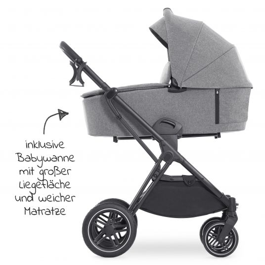 Hauck Kombi-Kinderwagen Vision X Duoset Black (Sportwagen und Babywanne) inkl. XXL Zubehörpaket - Melange Grey