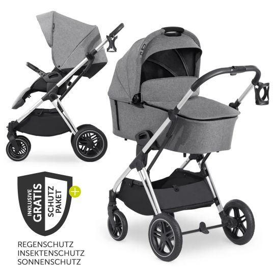 Hauck Vision X Duoset Silver baby carriage (pushchair & carrycot) incl. XXL accessory pack - Melange Grey