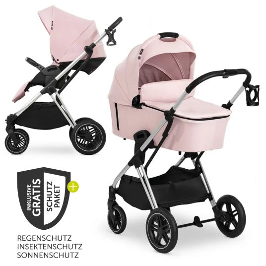 Hauck Kombi-Kinderwagen Vision X Duoset Silver (Sportwagen & Babywanne) inkl. XXL Zubehörpaket - Melange Rose