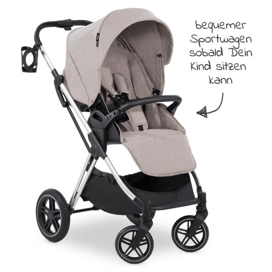 Hauck Vision X Duoset Silver baby carriage (pushchair and carrycot) incl. XXL accessory pack - Melange Beige
