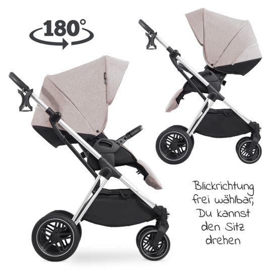 Hauck Kombi-Kinderwagen Vision X Duoset Silver (Sportwagen und Babywanne) inkl. XXL Zubehörpaket - Melange Beige