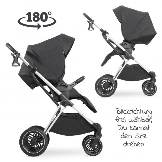 Hauck Kombi-Kinderwagen Vision X Duoset Silver (Sportwagen und Babywanne) inkl. XXL Zubehörpaket - Melange Black
