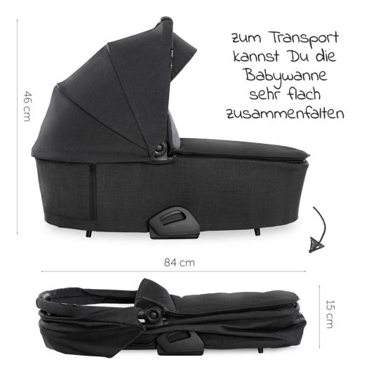 Hauck Vision X Duoset Silver baby carriage (pushchair and carrycot) incl. XXL accessory pack - Melange Black & Grey