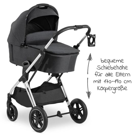 Hauck Vision X Duoset Silver baby carriage (pushchair and carrycot) incl. XXL accessory pack - Melange Black & Grey