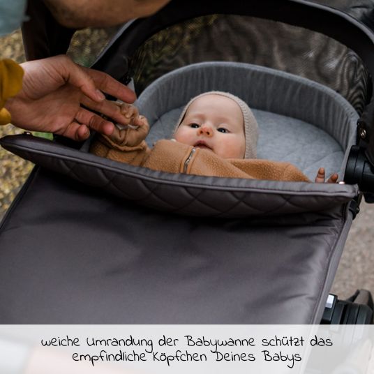 Hauck Kombi-Kinderwagen Walk N Care Air Set (mit Luftreifen) inkl. Babywanne, Sportsitz, Beindecke und Getränkehalter (bis 22kg belastbar) - Dark Grey