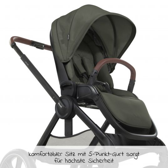 Hauck Walk N Care Air Set (with pneumatic tires) incl. carrycot, sport seat, leg cover and cup holder (max. load 22kg) - Dark Olive