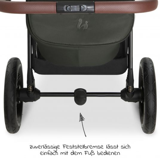 Hauck Walk N Care Air Set (con pneumatici) con navicella, seggiolino sportivo, coprigambe e portabicchieri (carico massimo 22 kg) - Dark Olive