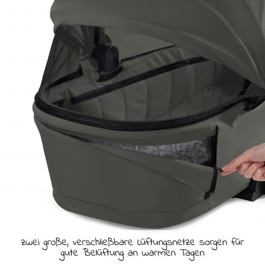 Hauck Kombi-Kinderwagen Walk N Care Air Set (mit Luftreifen) inkl. Babywanne, Sportsitz, Beindecke und Getränkehalter (bis 22kg belastbar) - Dark Olive