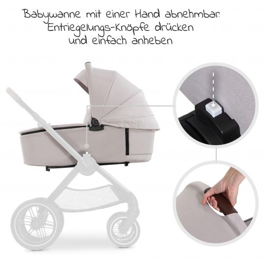 Hauck Kombi-Kinderwagen Walk N Care Set inkl. Babywanne, Sportsitz, Beindecke und Getränkehalter (bis 22kg belastbar) - Beige