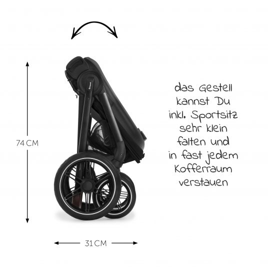 Hauck Combi Stroller Walk N Care Set incl. Baby Carrycot, Sport Seat, Leg Cover and XXL Accessory Pack - Black